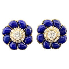Orecchini con diamanti e fiori di lapis in oro giallo 18 carati