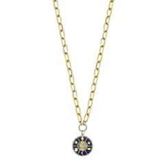 Diamond Lapis Hamsa Star Moon Clover Yellow Gold Pendant Necklace