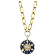 Diamond Lapis Hamsa Star Moon Clover Yellow Gold Pendant Necklace