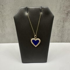 Collier pendentif coeur Lapis Diamant Or Jaune 14K 18in Nouveau