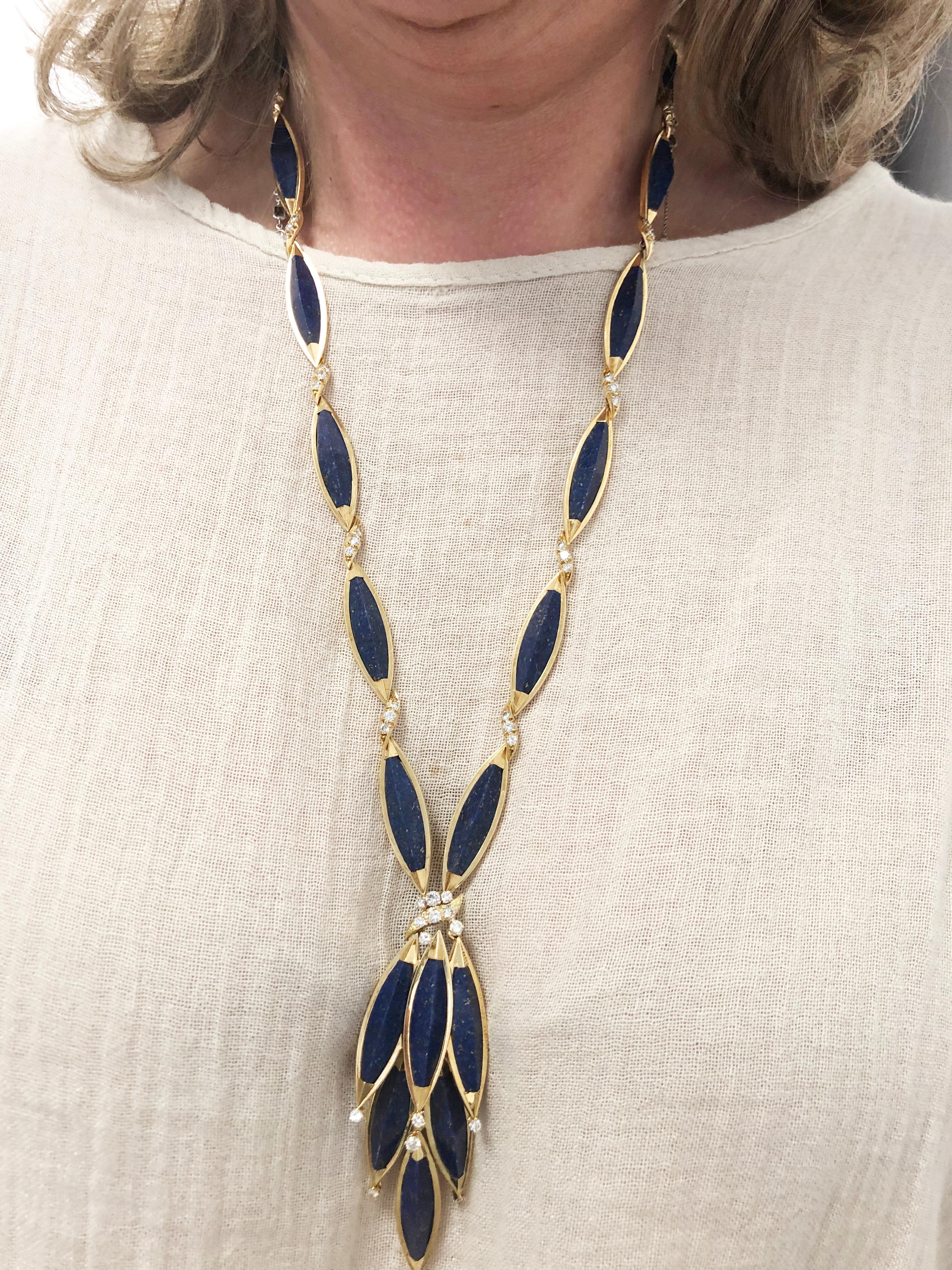 Diamond, Lapis Lazuli Gold Necklace In Good Condition For Sale In New York, NY
