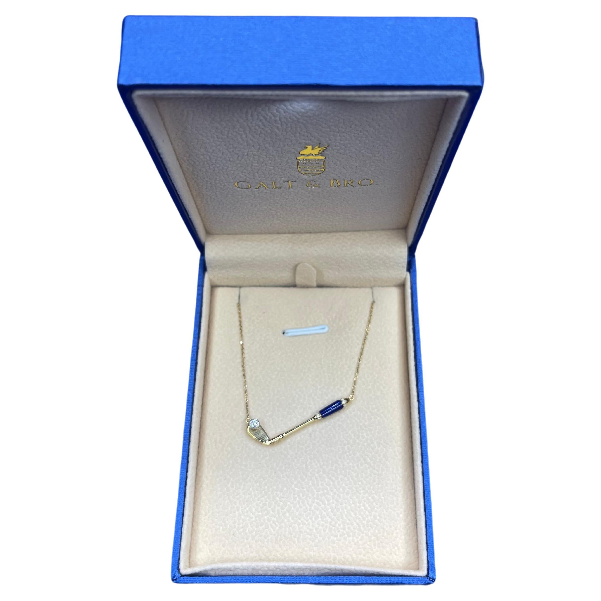 Moderne Collier pendentif Birdie Club en or jaune 18 carats avec diamants et lapis-lazuli bleus en vente