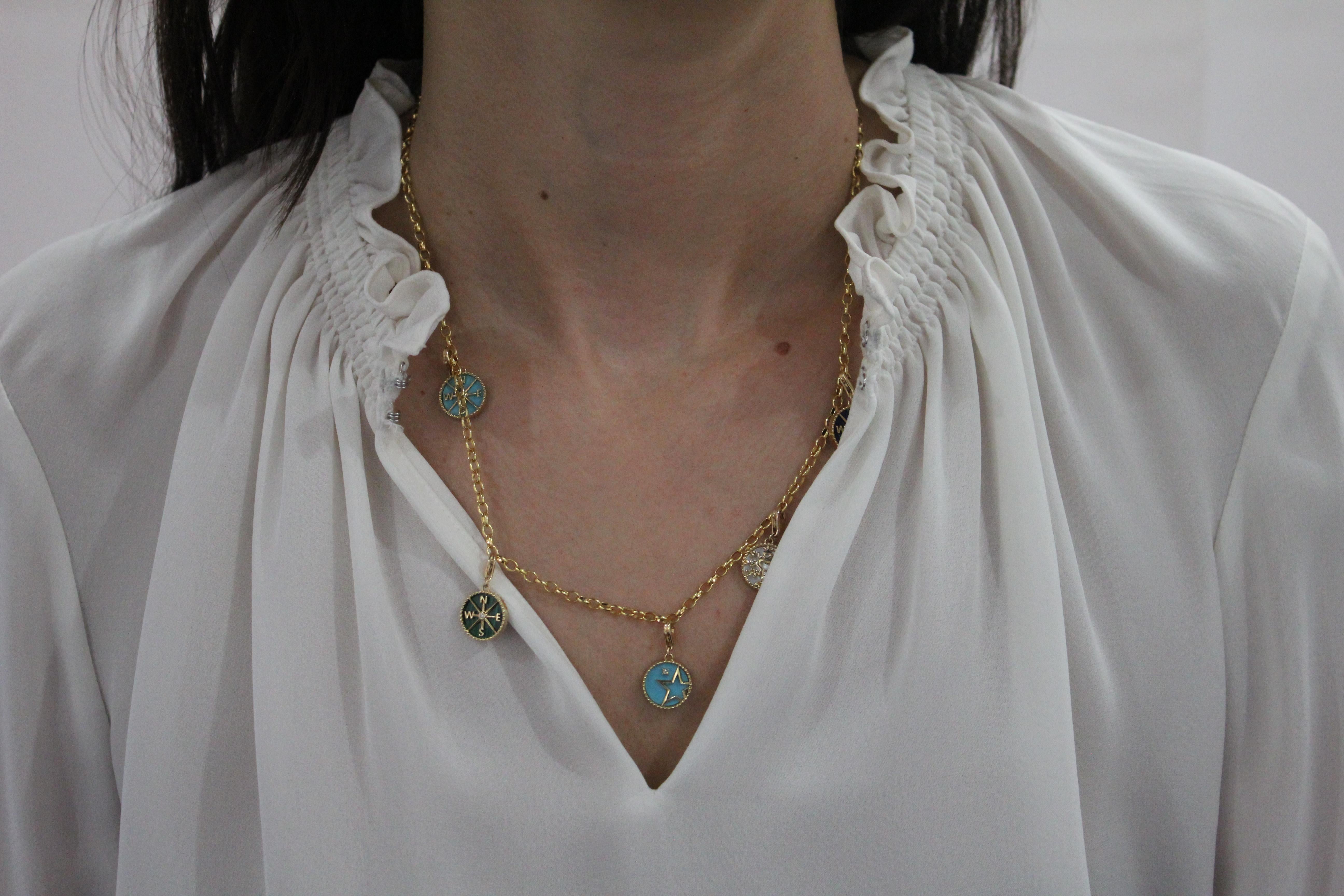 da uomo o donna Ciondolo con medaglione in oro giallo con diamante, lapislazzuli blu e stella cadente del cielo in vendita