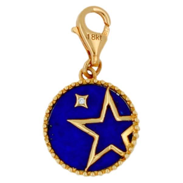 Diamant-Blauer Lapislazuli-Schoting Star Sky Gelbgold Medaillon Charm-Anhänger