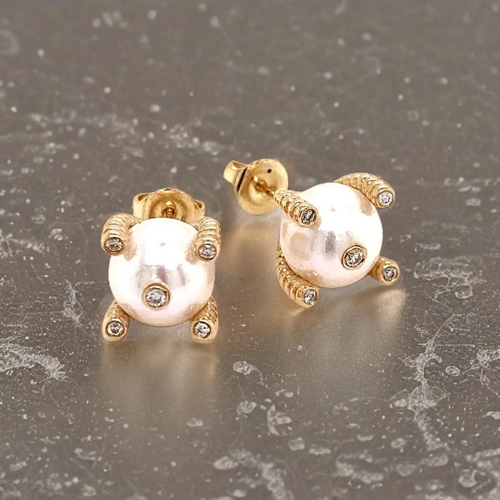 Orecchini di diamanti con perle Akoya grandi in oro 14k da 9,25 mm certificati in vendita 5