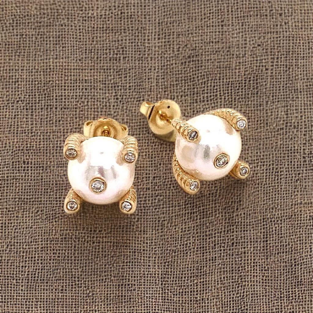 Orecchini di diamanti con perle Akoya grandi in oro 14k da 9,25 mm certificati in vendita 6