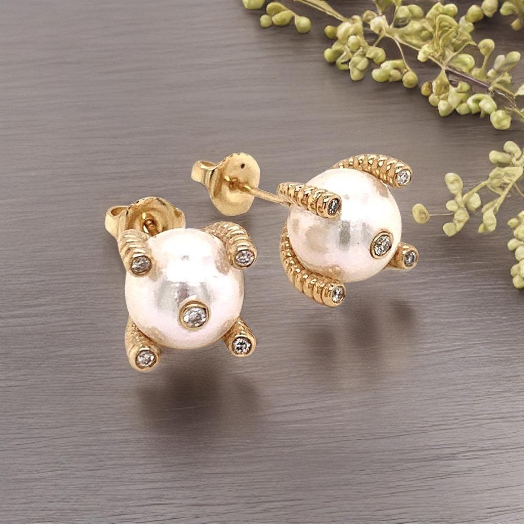 Orecchini di diamanti con perle Akoya grandi in oro 14k da 9,25 mm certificati in vendita 7