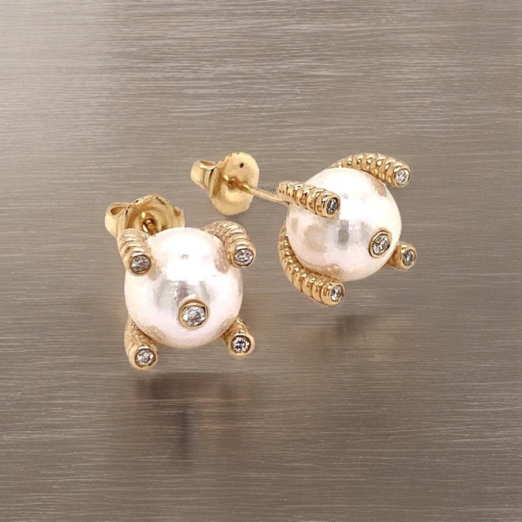 Orecchini di diamanti con perle Akoya grandi in oro 14k da 9,25 mm certificati in vendita 8