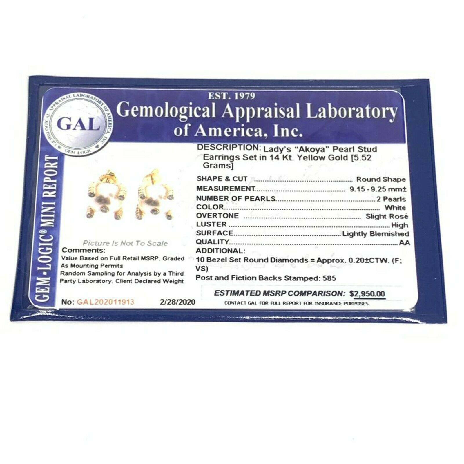 Orecchini di diamanti con perle Akoya grandi in oro 14k da 9,25 mm certificati in vendita 9