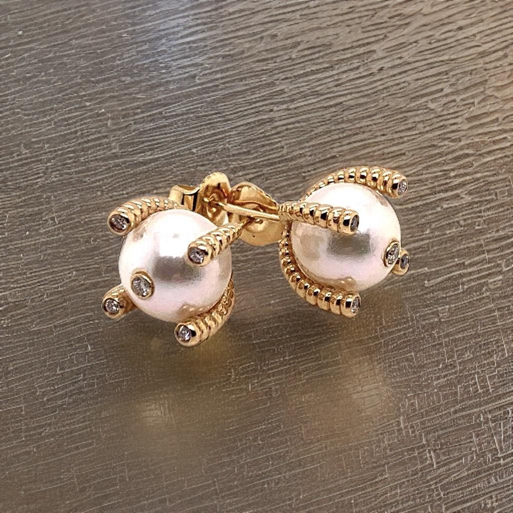 Orecchini di diamanti con perle Akoya grandi in oro 14k da 9,25 mm certificati in vendita 3