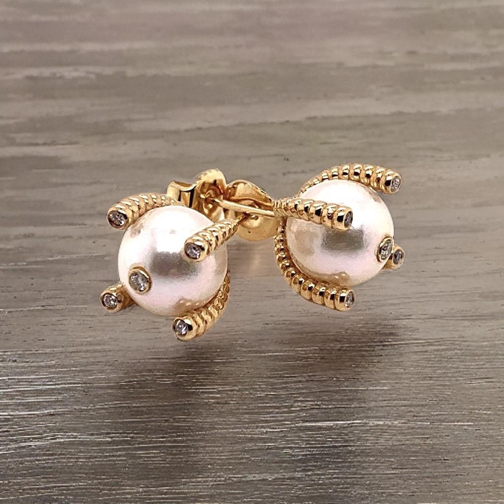 Orecchini di diamanti con perle Akoya grandi in oro 14k da 9,25 mm certificati in vendita 4