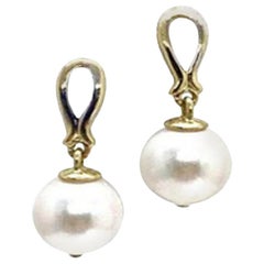 Diamond Large Akoya Pearl Earrings 14 Karat Gold Certified
