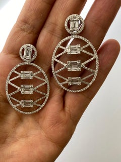 Mindi Mond 3.85 Carat Baguette and Brilliant Cut Lattice Style Diamond Earrings