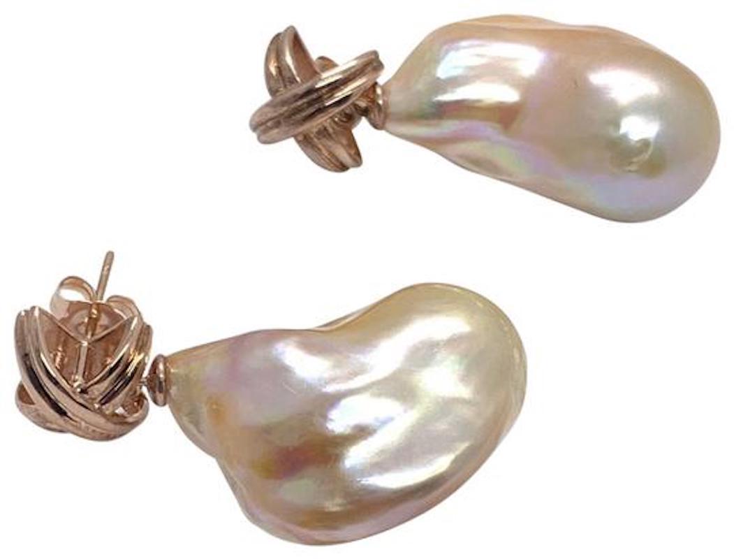 Modern Diamond Large Fresh Water Pearl Earrings Baroque Certified