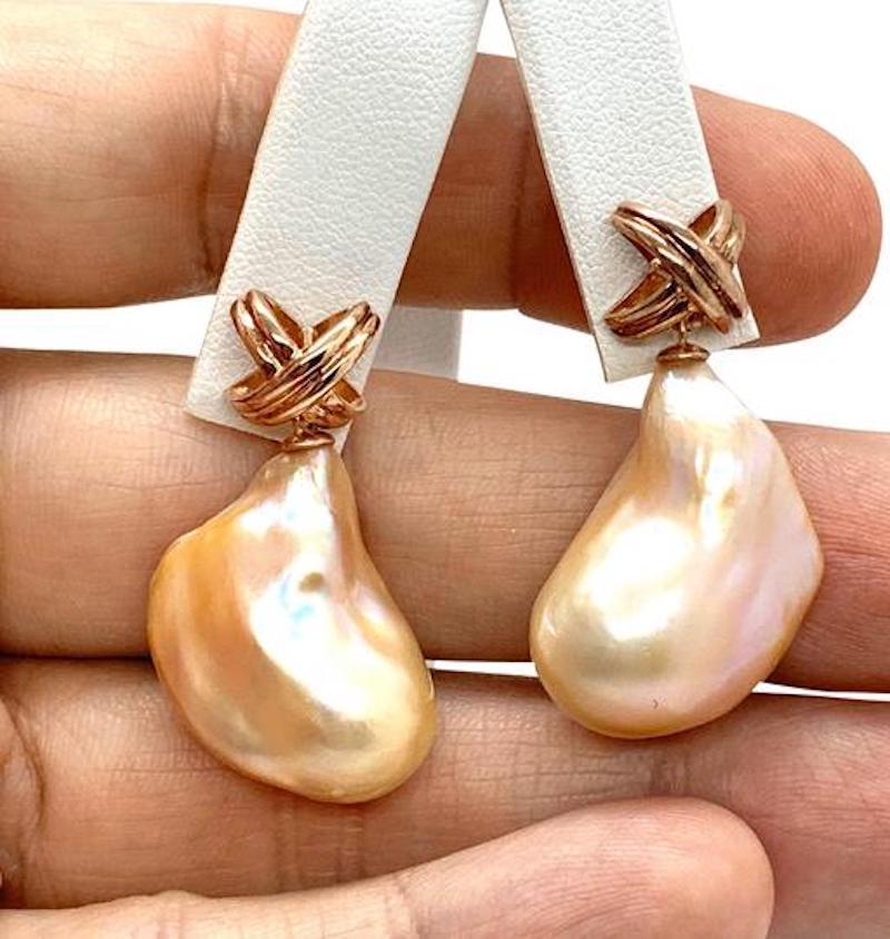 Diamond Large Fresh Water Pearl Earrings Baroque Certified In New Condition In Brooklyn, NY