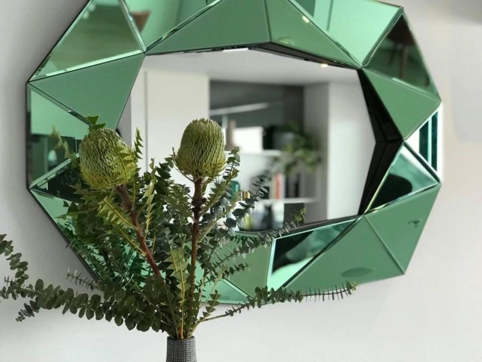 Post-Modern Diamond Large Mirror Emerald For Sale