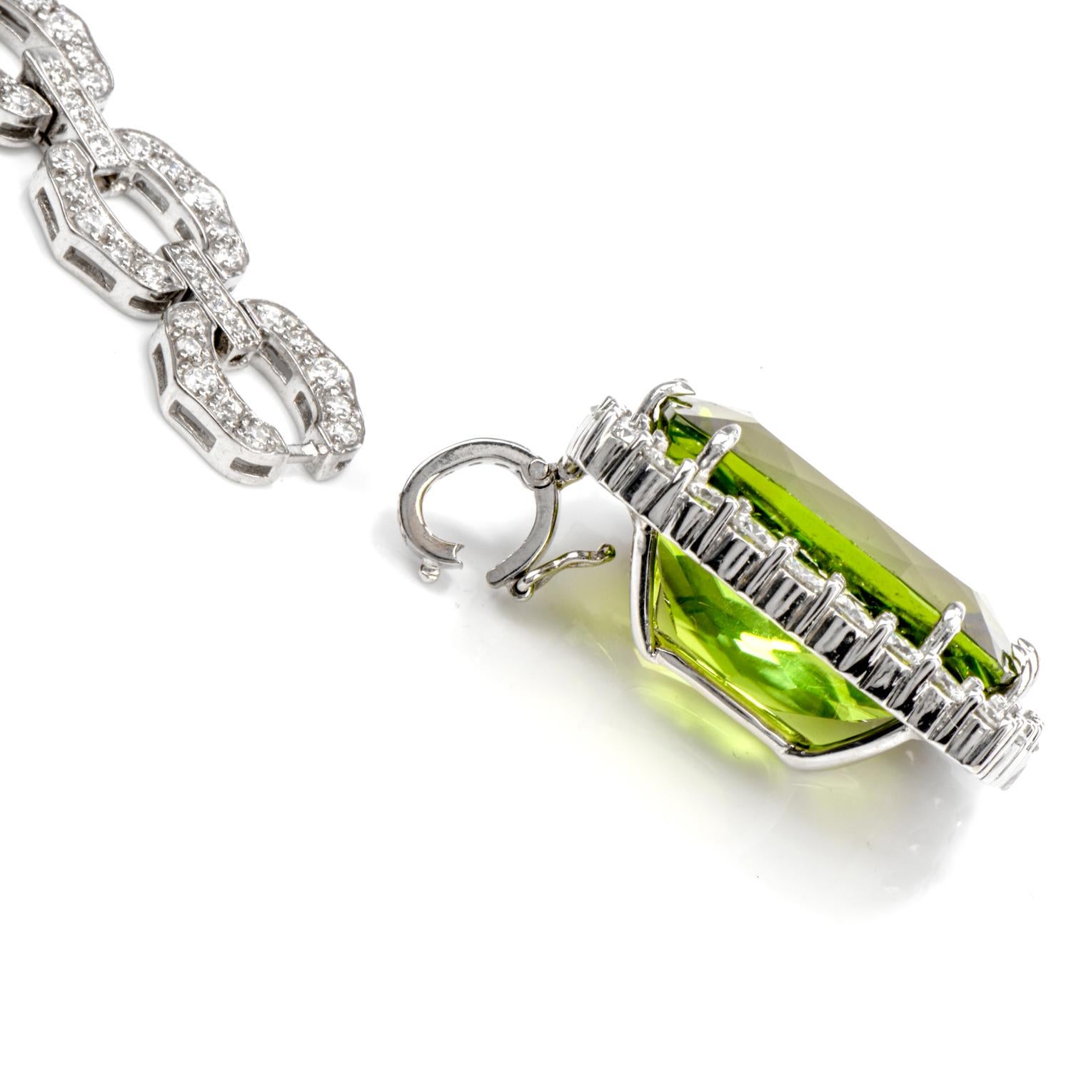 Diamond Large Peridot Dangling 18 Karat Gold Pendant Necklace 2