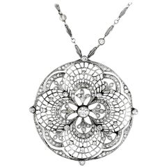 Diamond Large Round Platinum and White Gold Pendant Necklace