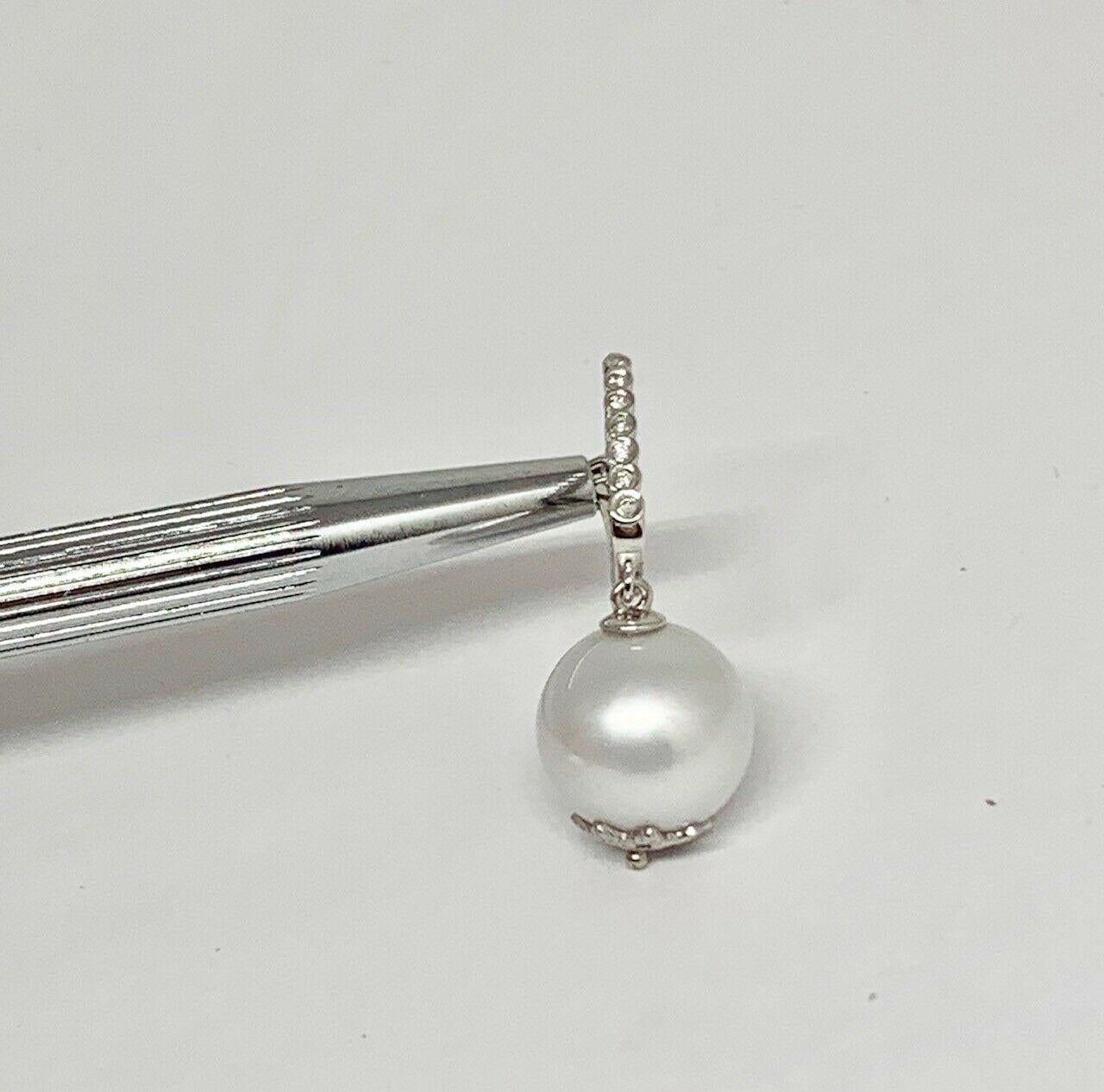 Modern Diamond Large South Sea Pearl Earrings 14k Gold Certified For Sale