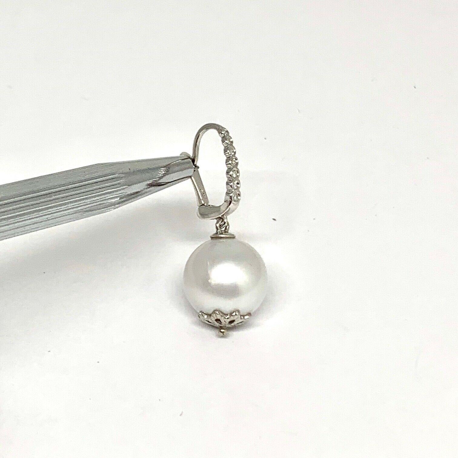 Women's Diamond Large South Sea Pearl Earrings 14k Gold Certified For Sale