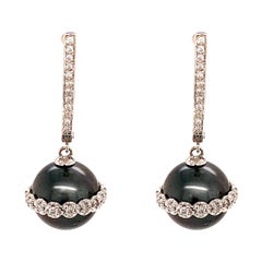Diamond Large Tahitian Pearl Earrings 14k Gold Certified
