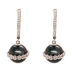 Diamond Large Tahitian Pearl Earrings 14k Gold Certified