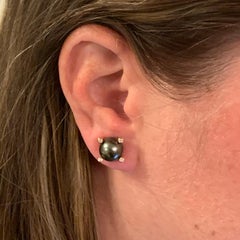 Diamond Large Tahitian Pearl Earrings 14k Rose Gold Certified