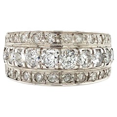 Diamond large three row diamond unisex cocktail ring 14k white gold