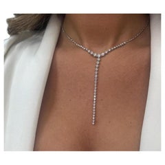 Diamond Lariat Drop Necklace 3.27 Carats F-G VS1-SI1 18 Karat White Gold