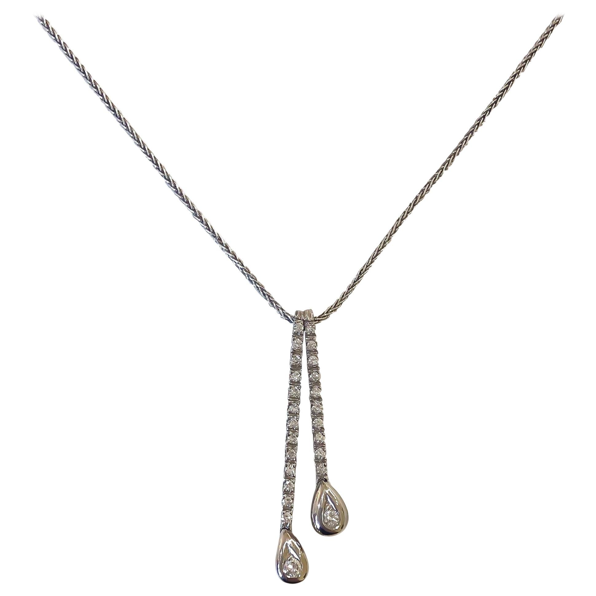 Diamond Lariat Drop Pear Shape Pave Necklace on Chain 14 Karat .35 Carat