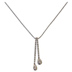 Diamond Lariat Drop Pear Shape Pave Necklace on Chain 14 Karat .35 Carat