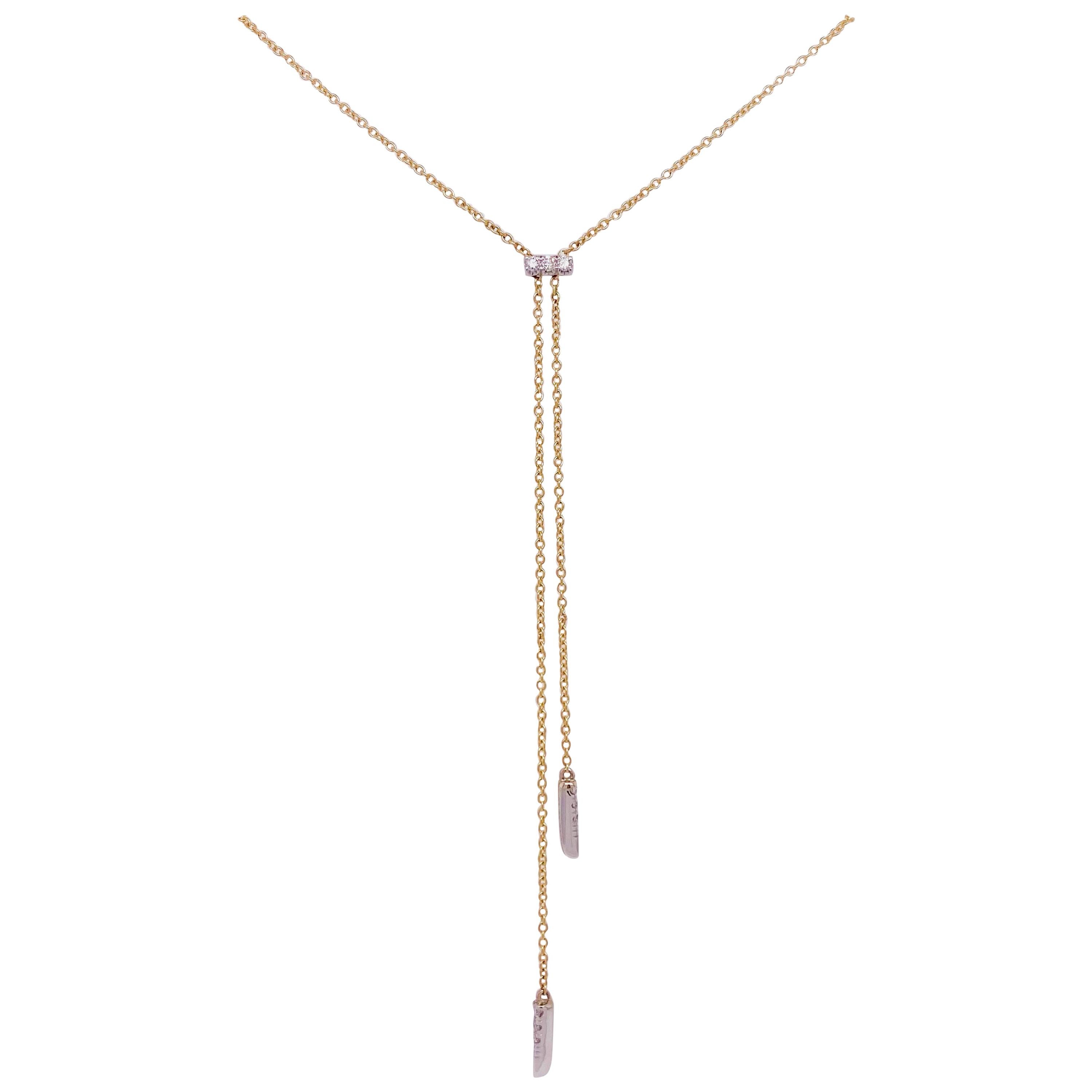 Diamond Lariat Necklace, 14K Yellow-White Gold Choker, Bolo, Y Neck, NK6123M45JJ