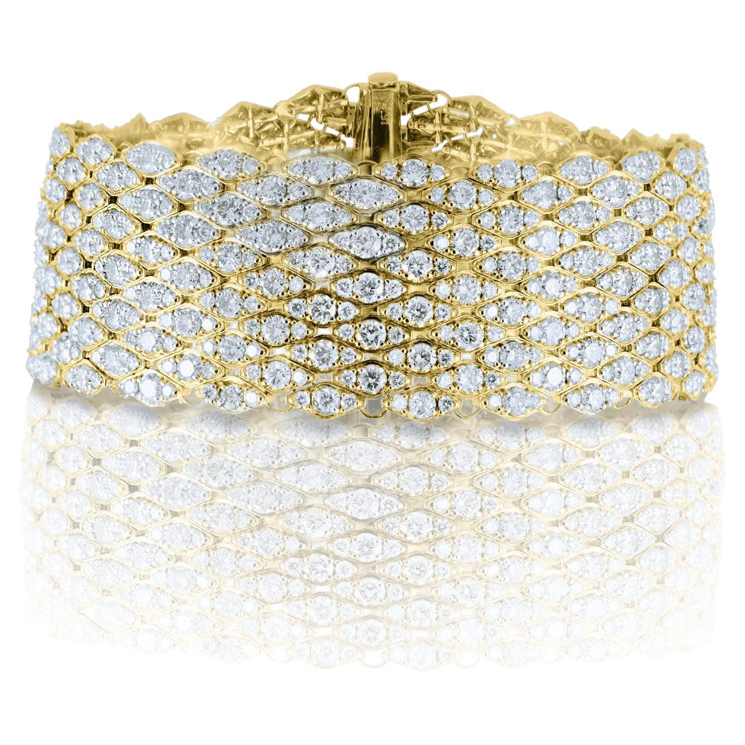 Bracelet en treillis de diamants en or jaune 18K, 21.50 carats en vente