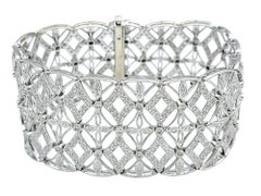 Diamond Lattice Design Wide Link Bracelet with Milgrain in 14 Karat White Gold