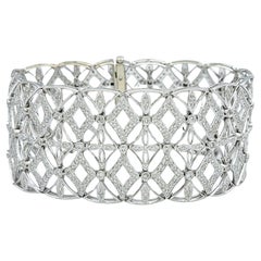 Diamond Lattice Design Wide Link Bracelet with Milgrain in 14 Karat White Gold
