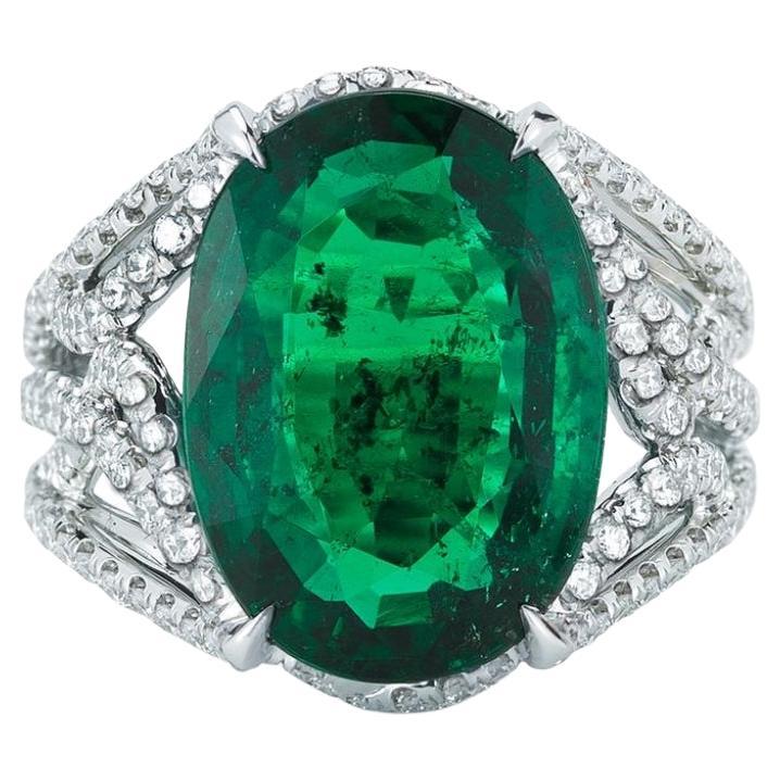 Diamond Lattice Emerald Ring For Sale