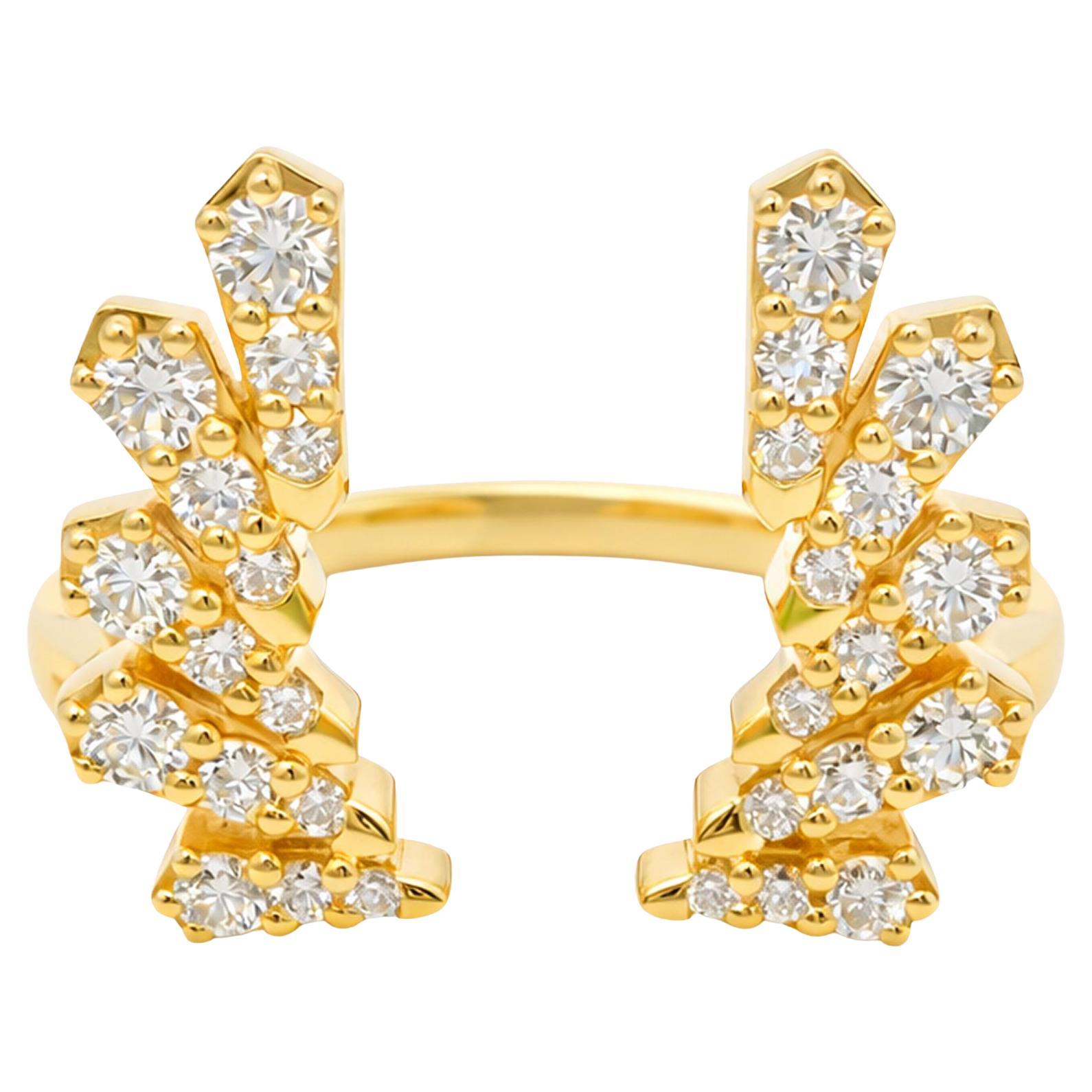 Diamant-Lorbeer Offener Ring im Angebot