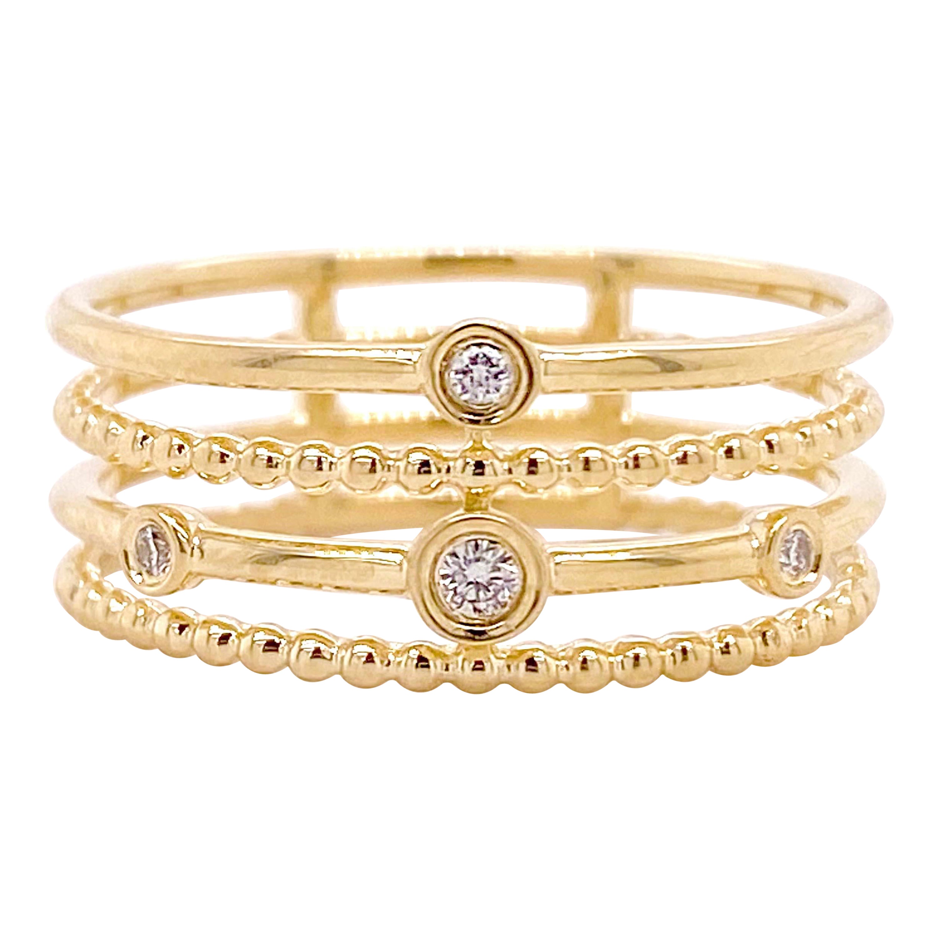 Im Angebot: Diamant Layered 14Kt Gelbgold Band Lünette gefasster Diamant Station Layered Ring ()