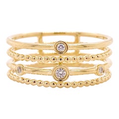 Anillo en Capas de Diamantes de Oro Amarillo de 14 Kt Anillo en Capas de Diamantes engarzados en Bisel