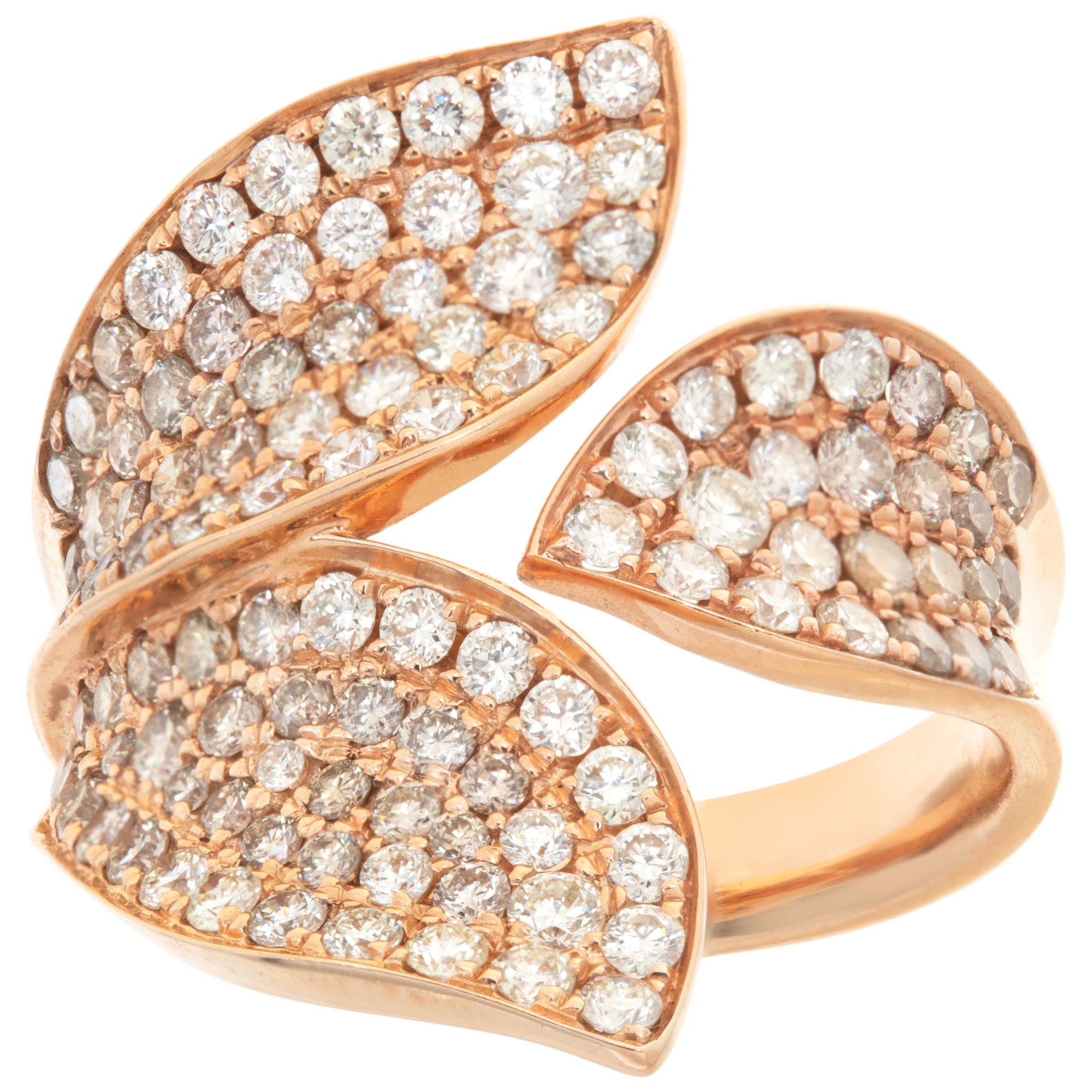 Diamond leaf 18k rose gold ring