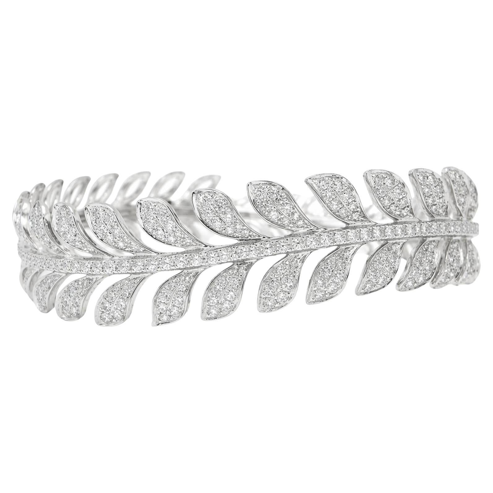 Diamond Leaf Bangle Bracelet For Sale
