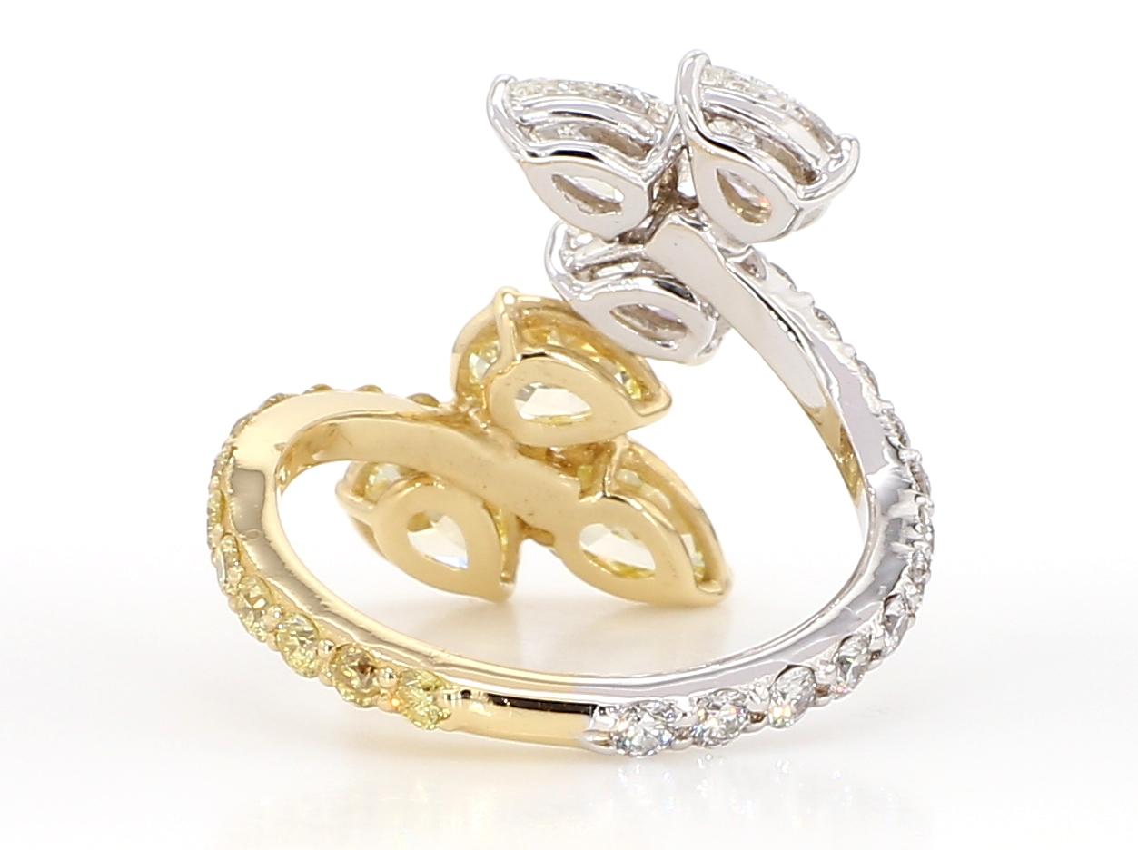 Women's or Men's Diamond Leaf Bypass Ring 3.23 Carat Yellow Diamond and Colorless Set in 18K Gold For Sale