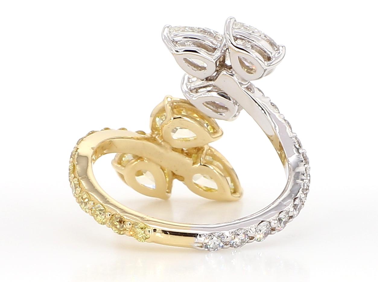 Women's Diamond Leaf Bypass Ring 3.70 Carat Yellow Diamond and Colorless Set in 18K Gold For Sale