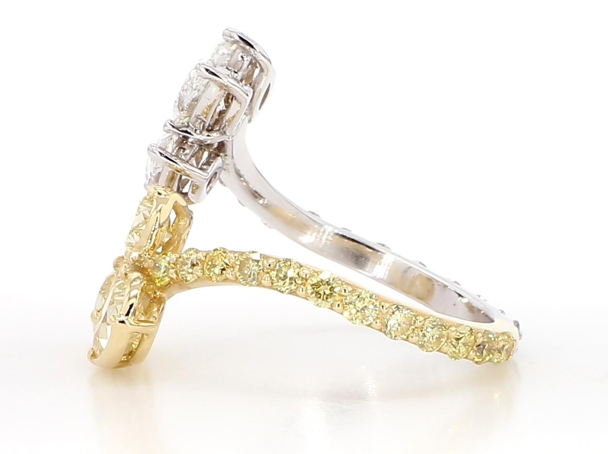 Diamond Leaf Bypass Ring 3.70 Carat Yellow Diamond and Colorless Set in 18K Gold For Sale 1