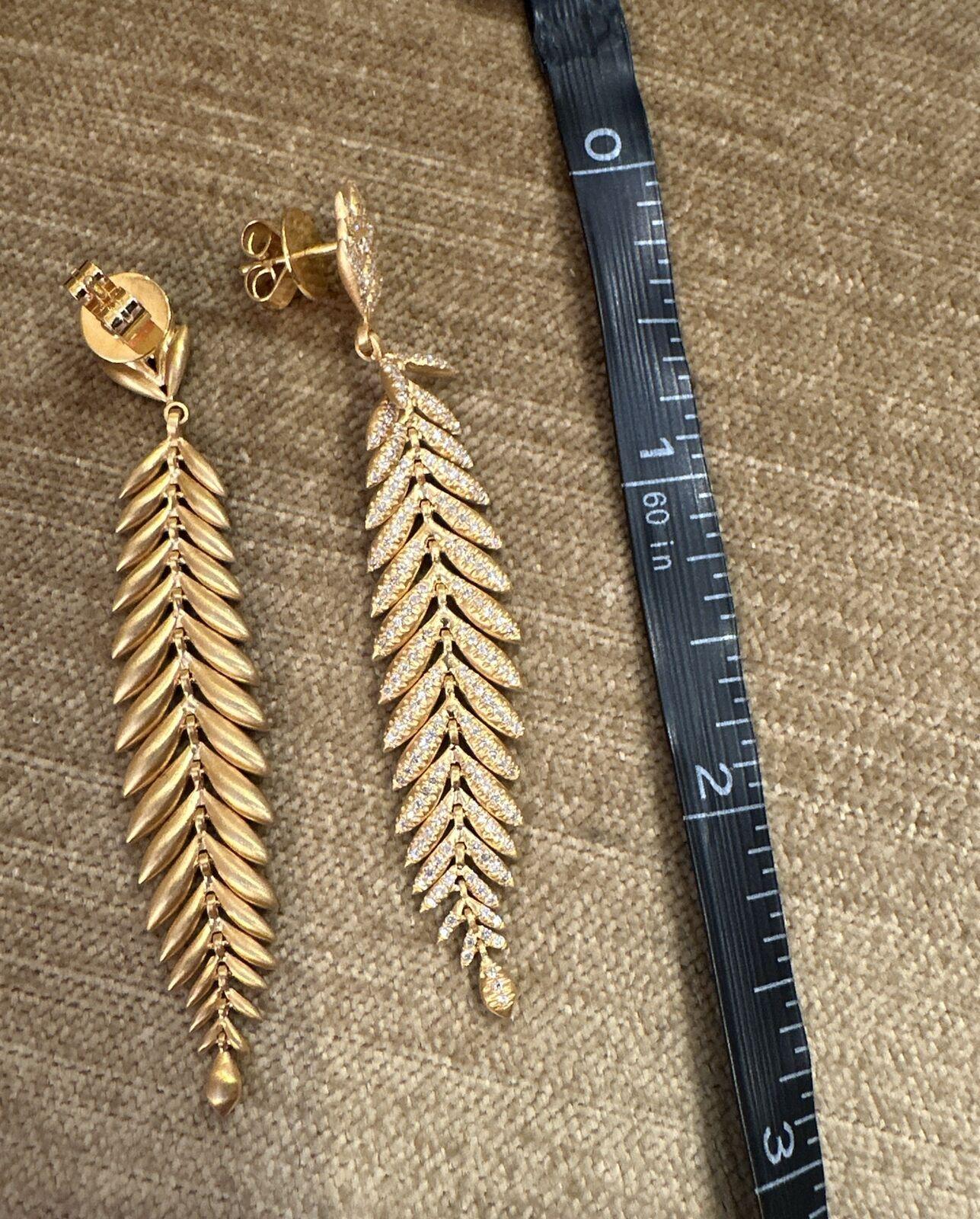 Diamond Leaf Dangle Chandelier Drop Earrings in 18k Yellow Gold For Sale 1