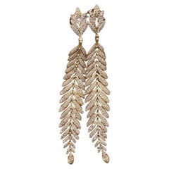 Diamond Leaf Dangle Chandelier Drop Earrings in 18k Yellow Gold