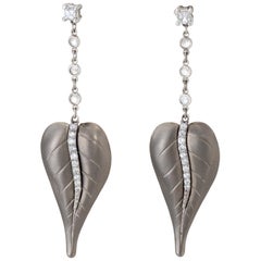 Diamond Leaf Dangle Earrings Estate 950 Platinum