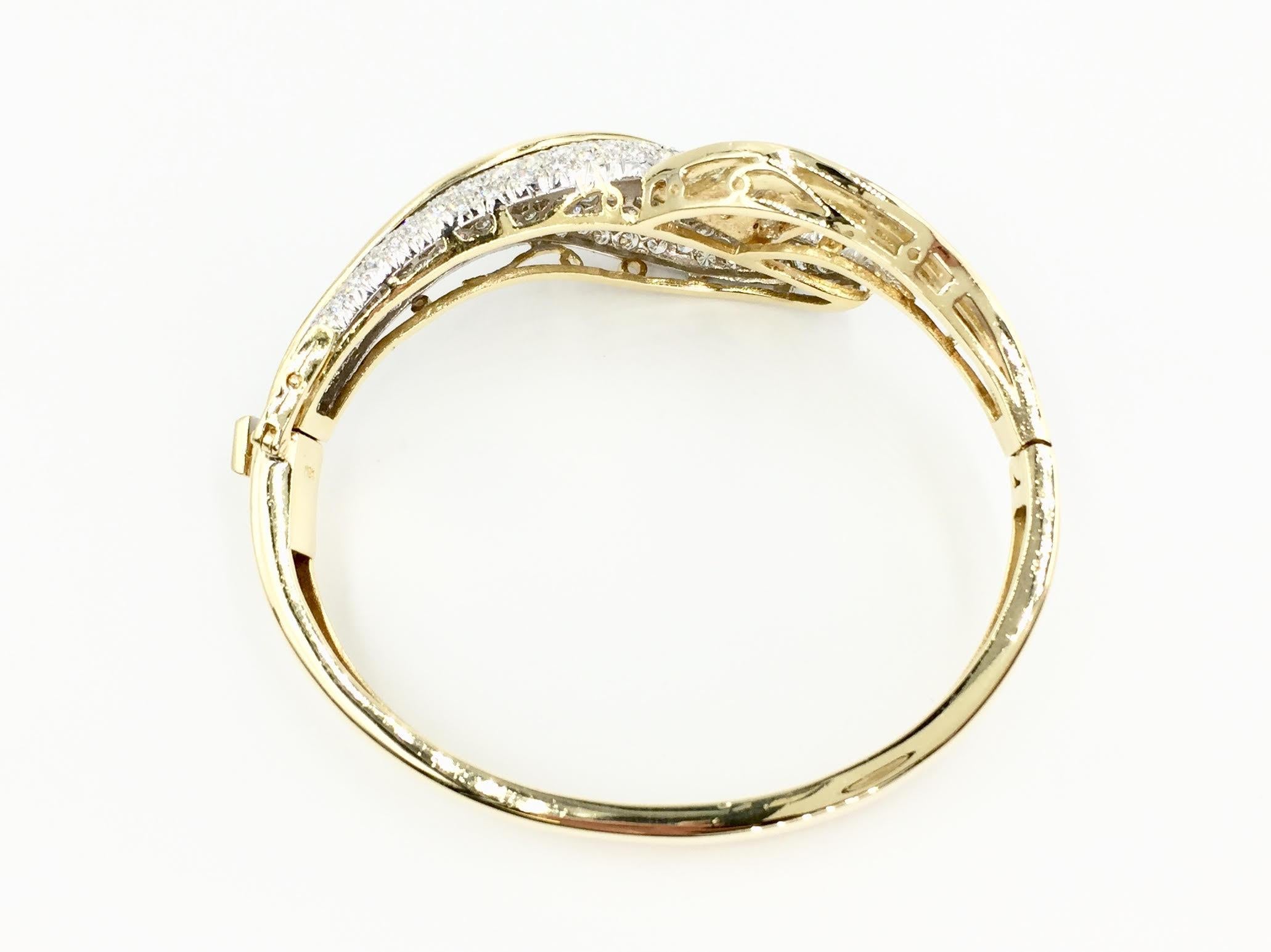 Modern Diamond Leaf Design 18 Karat Gold Bangle Bracelet For Sale