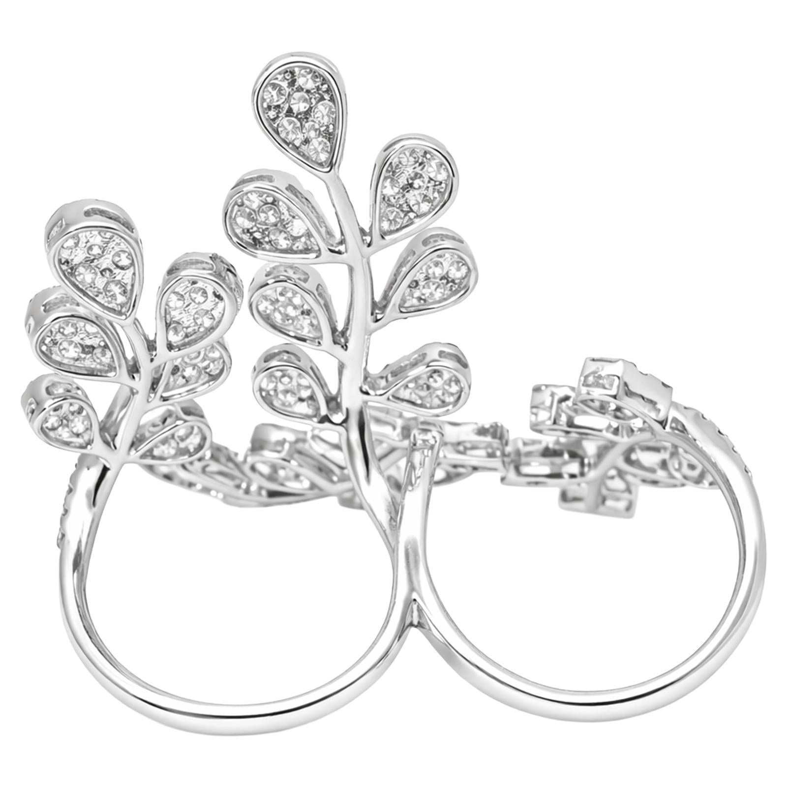 Diamond Leaf Double Finger Ring - image 3