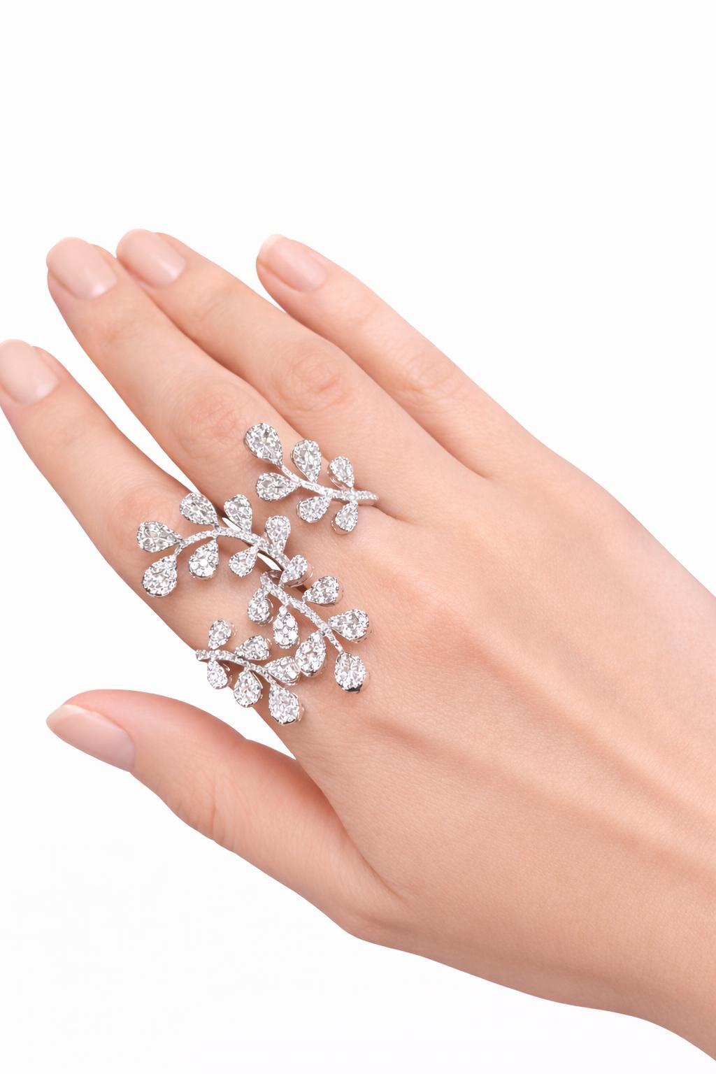 Diamond Leaf Double Finger Ring - image 5